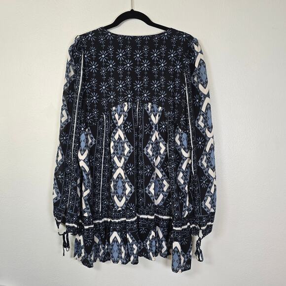 Free People Down By The Bay Mini Dress Top Women's S Blue Boho Chic Whimsigoth - Picture 2 of 10
